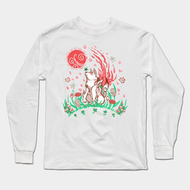 Wolf Blossom Breeze Long Sleeve T-Shirt by TechraNova